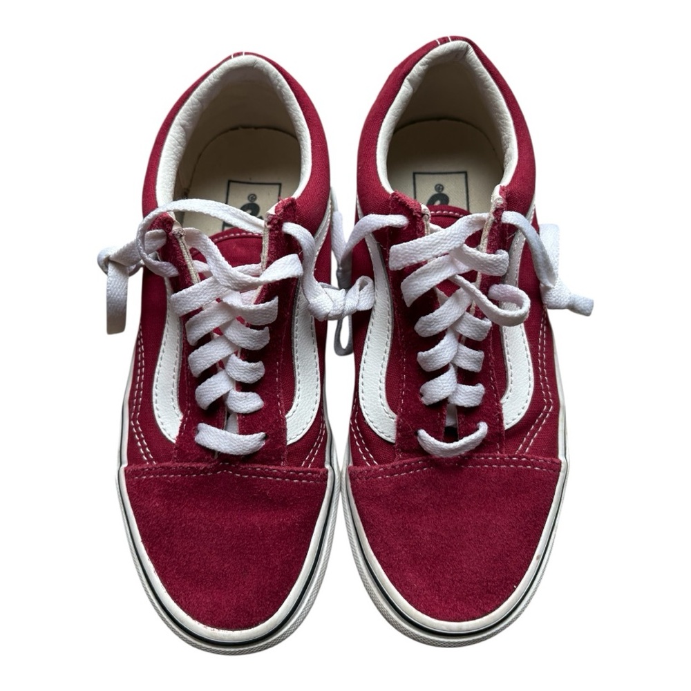 Burgundy and white vans
